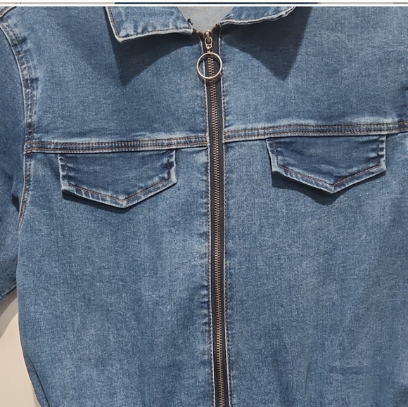 American Bazi cinched waist zip up medium wash denim jumpsuit size M - Picture 4 of 9